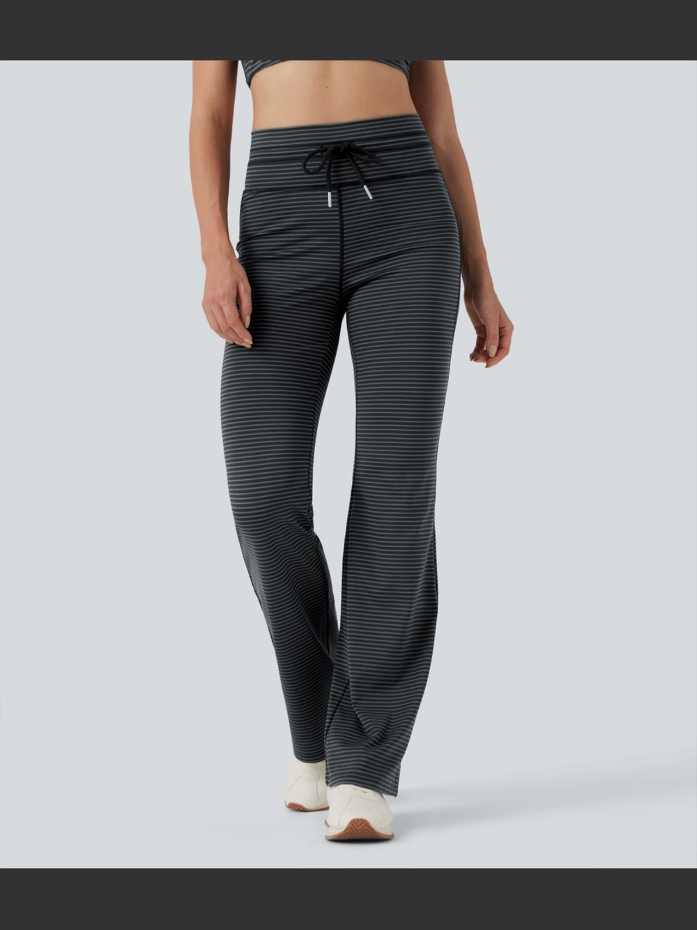 HALARA Black & Gray Striped Flare Track Pants